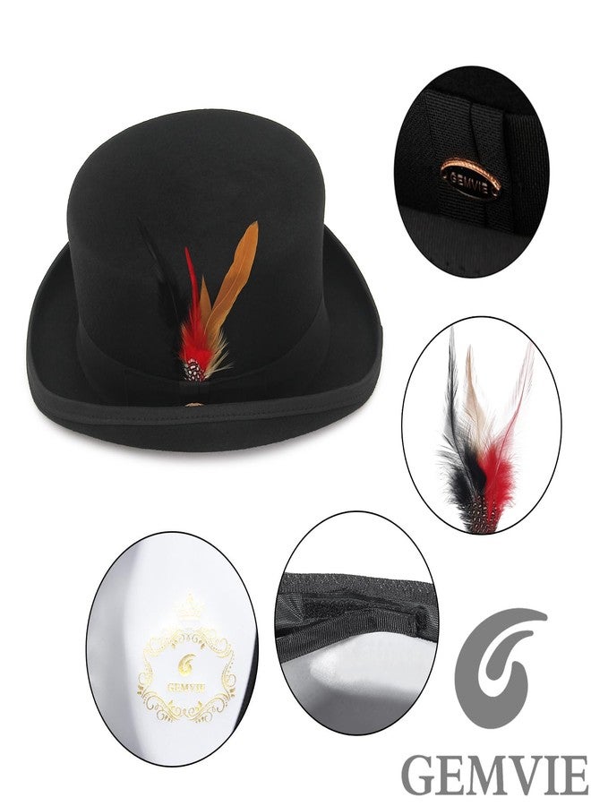 GEMVIE Men 100% Wool Top Hat Mad Hatter Satin Lined Black Low Top Hats for Party - Image 4